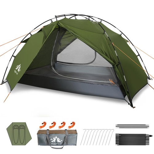 Night cat person camping - night,